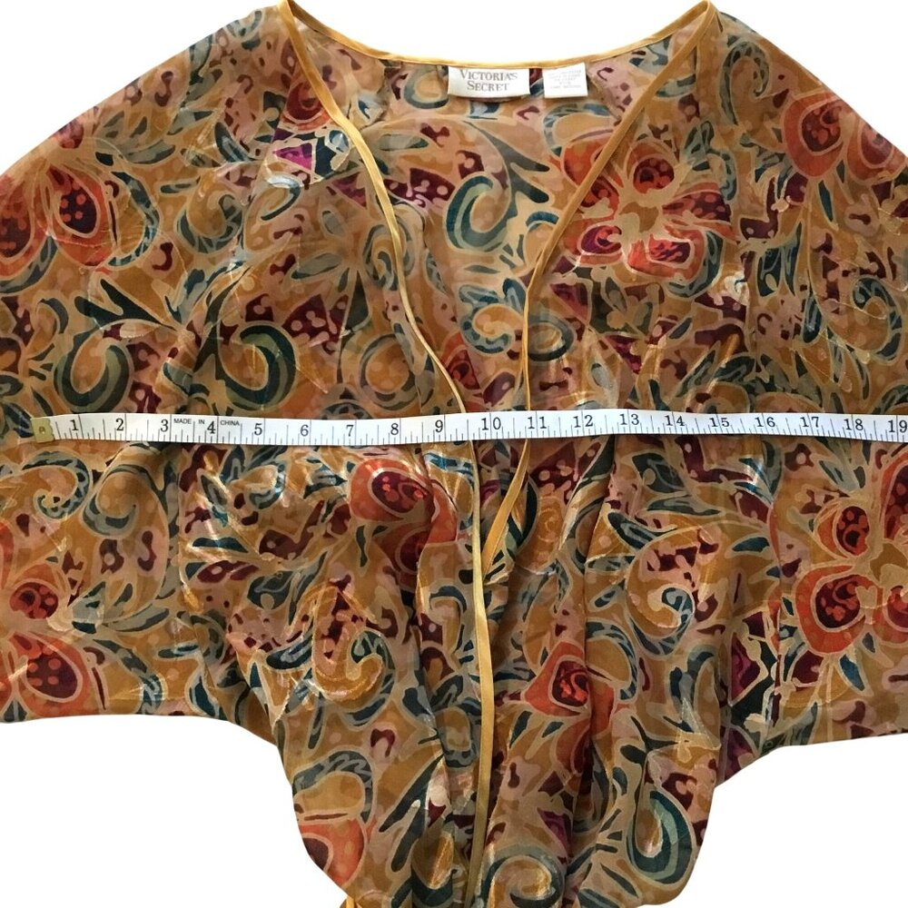 VTG Gold Label Victoria's Secret Woman Abstract Kimono Robe Satin Belt Swim S/P - Picture 11 of 13